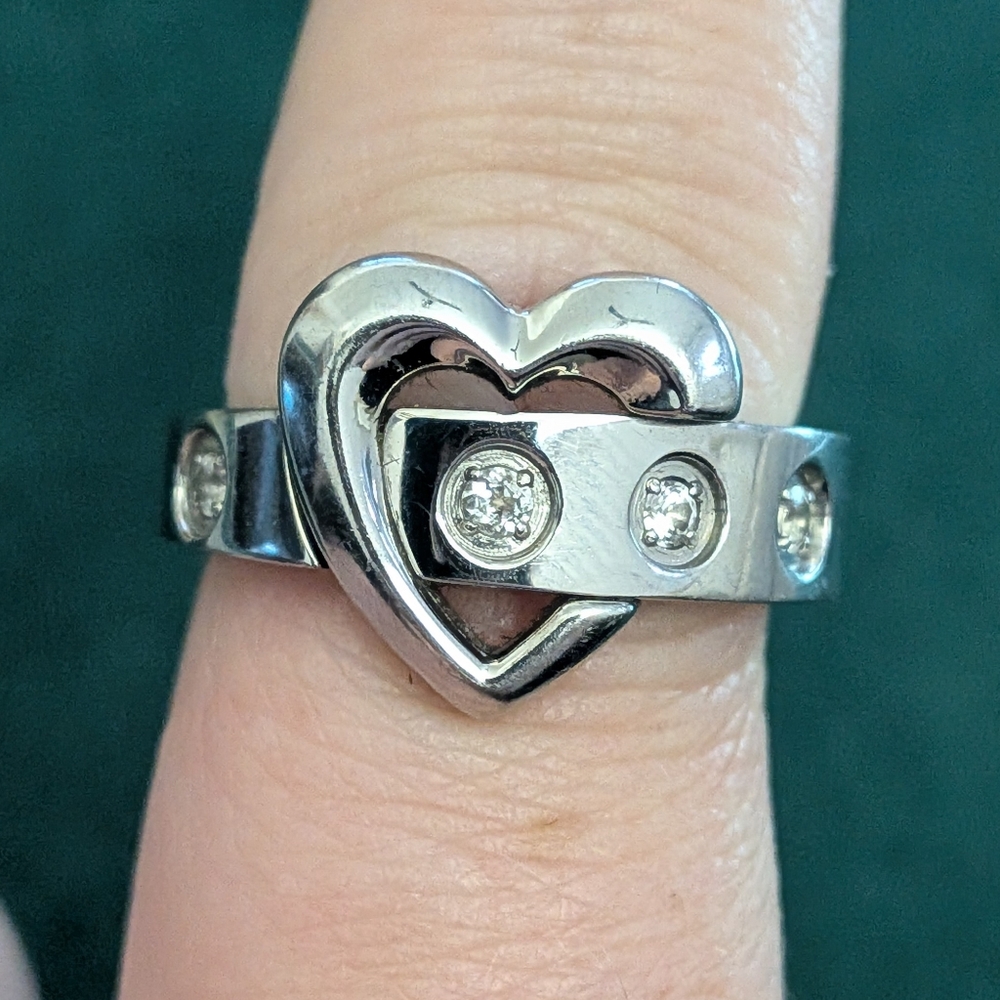 Steel By Design Heart Buckle With White Topaz Crystal Stones Size 8